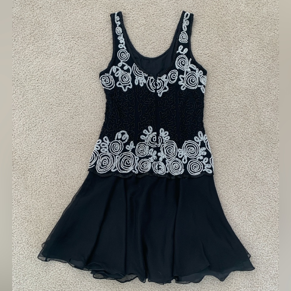 Laurence Kazar Black Dress with Black and White Beads